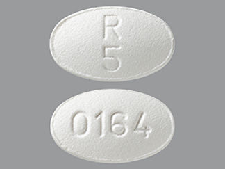 This is a Tablet imprinted with R  5 on the front, 0164 on the back.