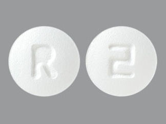 This is a Tablet imprinted with R on the front, 2 on the back.