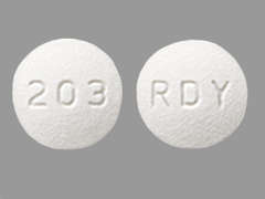This is a white round Tablet imprinted with RDY on the front, 203 on the back, and is manufactured by DR.REDDY'S LAB.