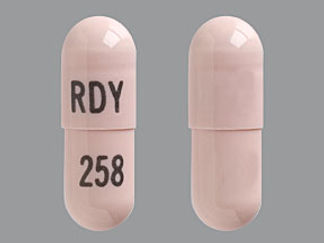 This is a Capsule imprinted with RDY on the front, 258 on the back.