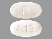 Amlodipine-Atorvastatin: This is a Tablet imprinted with R on the front, 413 on the back.