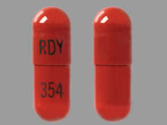 This is a swedish orange oblong Capsule imprinted with RDY on the front, 354 on the back, and is manufactured by DR.REDDY'S LAB.