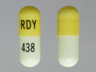 This is a Capsule imprinted with RDY on the front, 438 on the back.