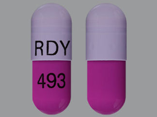 This is a Capsule Dr imprinted with RDY on the front, 493 on the back.