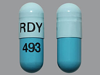 This is a Capsule Dr imprinted with RDY on the front, 493 on the back.