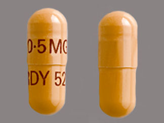 This is a Capsule imprinted with 0.5MG on the front, RDY 525 on the back.