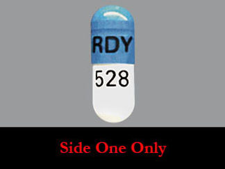 This is a Capsule imprinted with RDY on the front, 528 on the back.