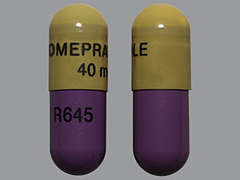 This is a Capsule Dr imprinted with OMEPRAZOLE  40 mg on the front, R645 on the back.