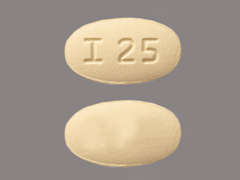 Esto es un Tableta maraillo pálido oval imprimido con I 25 en la parte delantera, nada en la parte posterior, y es fabricado por AVET PHARMACEUT.