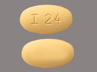 This is a Tablet imprinted with I 24 on the front, nothing on the back.