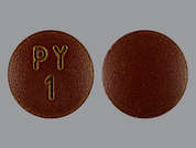 Pyridium: This is a deep brown round Tablet imprinted with PY  1 on the front, nothing on the back, and is manufactured by AMNEAL PHARMACE.