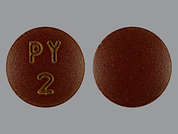 Pyridium: This is a deep brown round Tablet imprinted with PY  2 on the front, nothing on the back, and is manufactured by AMNEAL PHARMACE.
