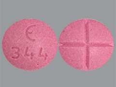 This is a pink round Tablet imprinted with logo and 344 on the front, nothing on the back, and is manufactured by EPIC PHARMA LLC.