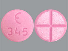 This is a pink round Tablet imprinted with logo and 345 on the front, nothing on the back, and is manufactured by EPIC PHARMA LLC.