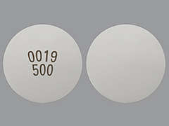 This is a white round Tablet Er 24 Hr imprinted with 0019  500 on the front, nothing on the back, and is manufactured by EPIC PHARMA LLC.