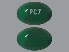 This is a green oval Capsule imprinted with PC7 on the front, nothing on the back, and is manufactured by EPIC PHARMA LLC.