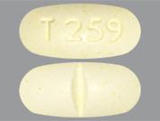 Hydrocodone W/Acetaminophen: Esto es un Tableta imprimido con T 259 en la parte delantera, nada en la parte posterior, y es fabricado por None.