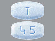 Aripiprazole: This is a light blue rectangular Tablet imprinted with T on the front, 45 on the back, and is manufactured by XLCARE PHARMACE.