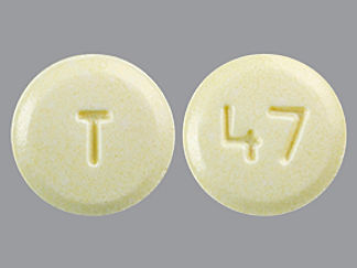 This is a Tablet imprinted with T on the front, 47 on the back.