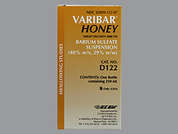 Varibar Thin Honey: Esto es un Suspensión Oral blanco imprimido con nada en la parte delantera, nada en la parte posterior, y es fabricado por BRACCO DIAGNOST.
