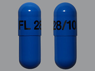 This is a Capsule Sprinkle Er 24 Hr imprinted with FL 28/10 on the front, nothing on the back.