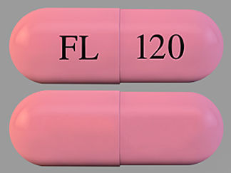 This is a Capsule Er 24hr imprinted with FL on the front, 120 on the back.