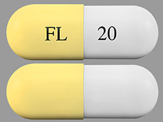 This is a Capsule Er 24hr imprinted with FL on the front, 20 on the back.