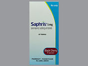 Saphris: This is a Tablet Sublingual imprinted with 5 on the front, nothing on the back.