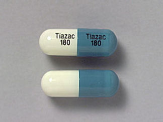 This is a Capsule Er 24hr imprinted with Tiazac  180 on the front, Tiazac  180 on the back.