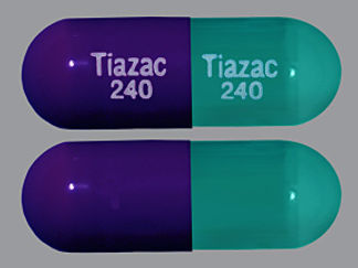 This is a Capsule Er 24hr imprinted with Tiazac  240 on the front, Tiazac  240 on the back.