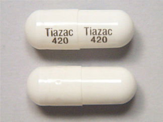 This is a Capsule Er 24hr imprinted with Tiazac  420 on the front, Tiazac  420 on the back.