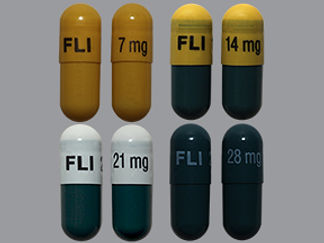 Esto es un Cápsula Para Rociar E R 24 Hr Empaque De Dosis imprimido con FLI 7mg FLI 14mg FLI 21mg FLI 28mg en la parte delantera, nada en la parte posterior, y es fabricado por None.