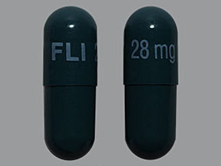 Esto es un Cápsula Para Rociar Er 24 Hr imprimido con FLI 28 mg en la parte delantera, nada en la parte posterior, y es fabricado por None.