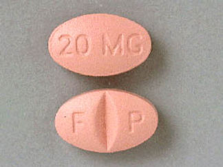 This is a Tablet imprinted with 20 MG on the front, F  P on the back.
