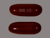 Nifedipine: This is a Capsule imprinted with IMI 10 on the front, nothing on the back.