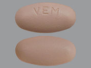 Zelboraf: This is a Tablet imprinted with VEM on the front, nothing on the back.