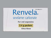 Renvela: This is a pale yellow Powder In Packet imprinted with nothing on the front, nothing on the back, and is manufactured by GENZYME.