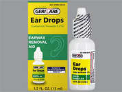 Ear Drops: This is a colorless Drops imprinted with nothing on the front, nothing on the back, and is manufactured by GERI-CARE.