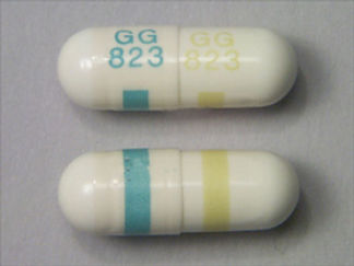 This is a Capsule imprinted with GG  823 on the front, GG  823 on the back.