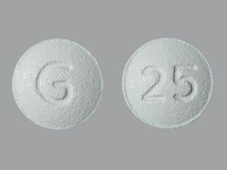 This is a Tablet imprinted with G on the front, 25 on the back.