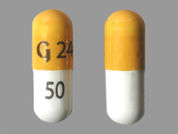 Zonisamide: This is a Capsule imprinted with G 24 on the front, 50 on the back.