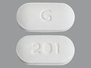 Telmisartan: This is a Tablet imprinted with G on the front, 201 on the back.