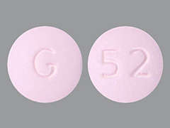 Esto es un Tableta rosado redondo imprimido con G en la parte delantera, 52 en la parte posterior, y es fabricado por GLENMARK PHARMA.