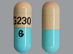This is a orange oblong Capsule Dr imprinted with G230 on the front, G on the back, and is manufactured by GLENMARK PHARMA.