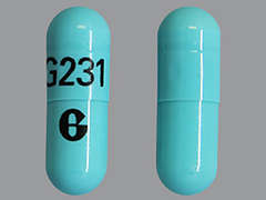 This is a light blue oblong Capsule Dr imprinted with G231 on the front, logo on the back, and is manufactured by GLENMARK PHARMA.