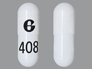 This is a Capsule Er 12 Hr imprinted with logo on the front, 408 on the back.