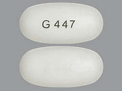 This is a off-white oblong Tablet imprinted with G 447 on the front, nothing on the back, and is manufactured by GLENMARK PHARMA.