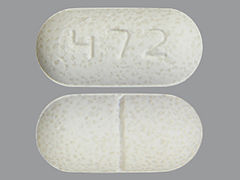 Esto es un Tableta LP Partículas/cristales blanco oblongo imprimido con 472 en la parte delantera, nada en la parte posterior, y es fabricado por GLENMARK PHARMA.