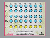 Ashlyna: Esto es un Tableta Empaque De Dosis 3 Meses imprimido con E1 or D8 en la parte delantera, nada en la parte posterior, y es fabricado por None.