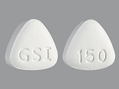 This is a white triangular Tablet imprinted with GSI on the front, 150 on the back, and is manufactured by GILEAD SCIENCES.